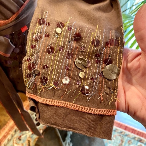 Anthropologie chocolate embellished wrap top - Picture 13 of 14